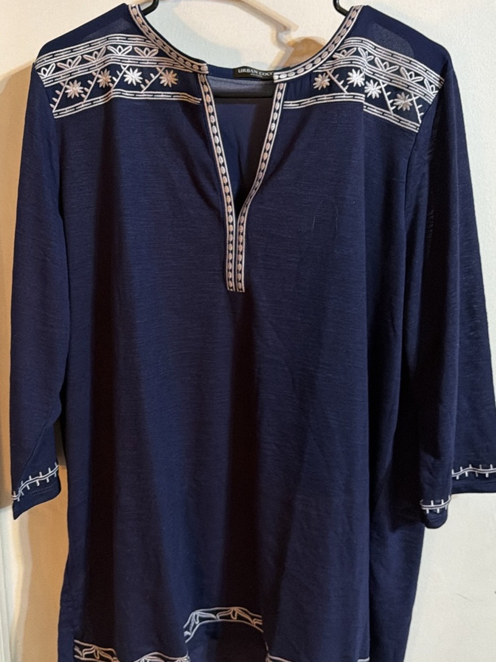 Navy Embroidered Men's Tunic Shirt